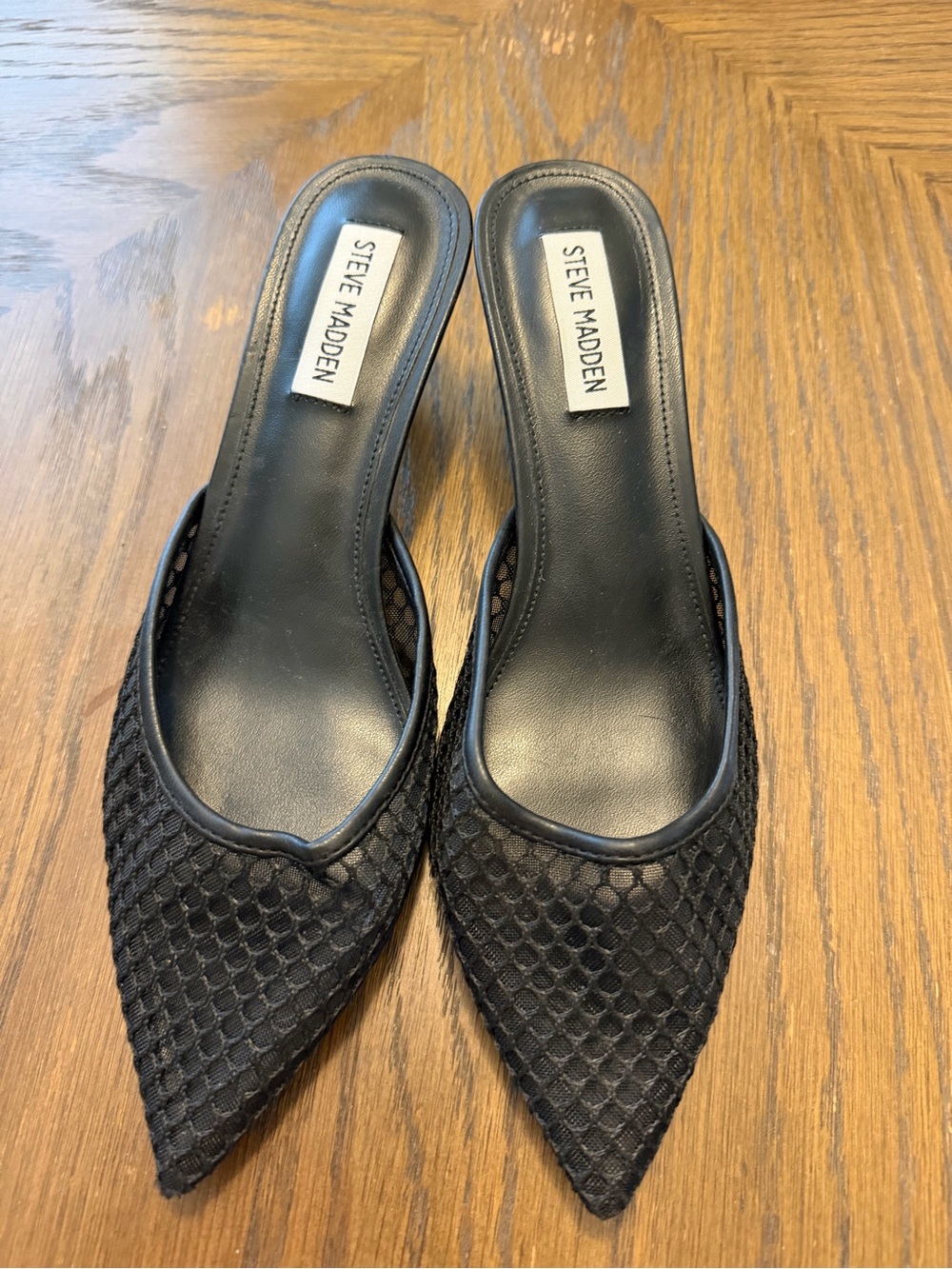 Steve Madden Black Mesh Pointed Mule Heels - Picture 2 of 4
